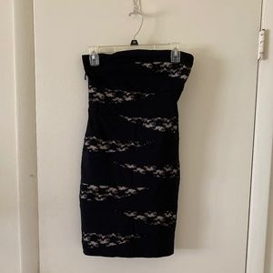 Strapless black lace cutout dress